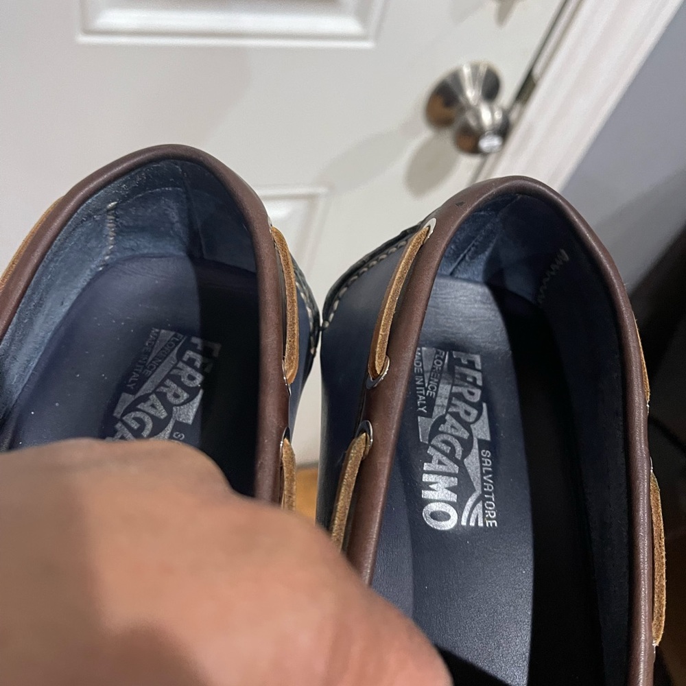 Rare Salvatore Ferragamo Driving Shoes Blue/Tan Sz 10.5 D - Picture 8 of 16